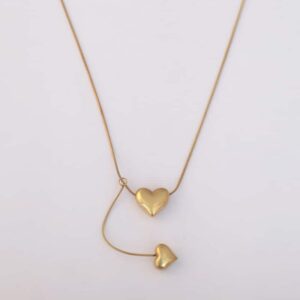 Heart Pendant Necklace with Hanging Heart – 22k Gold Plated, Adjustable Chain