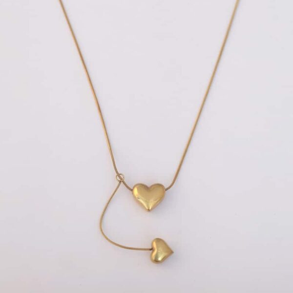 Heart Pendant Necklace with Hanging Heart – 22k Gold Plated Adjustable Chain