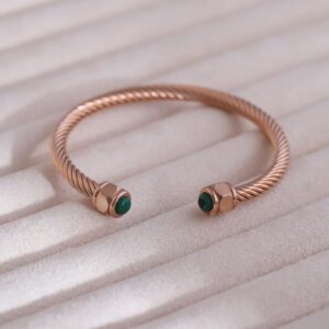 Twisted Rose Gold Open Kada with Green Stone
