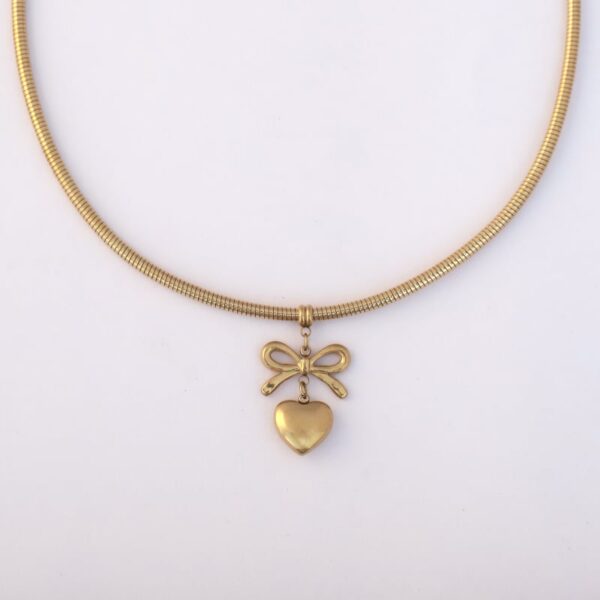 Bow Heart Charm Necklace
