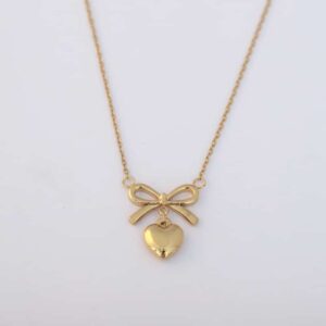 Heart Bow Necklace – 22k Gold Plated, Adjustable 45 cm Chain