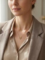 Elegant gold plated heart necklace on white surface