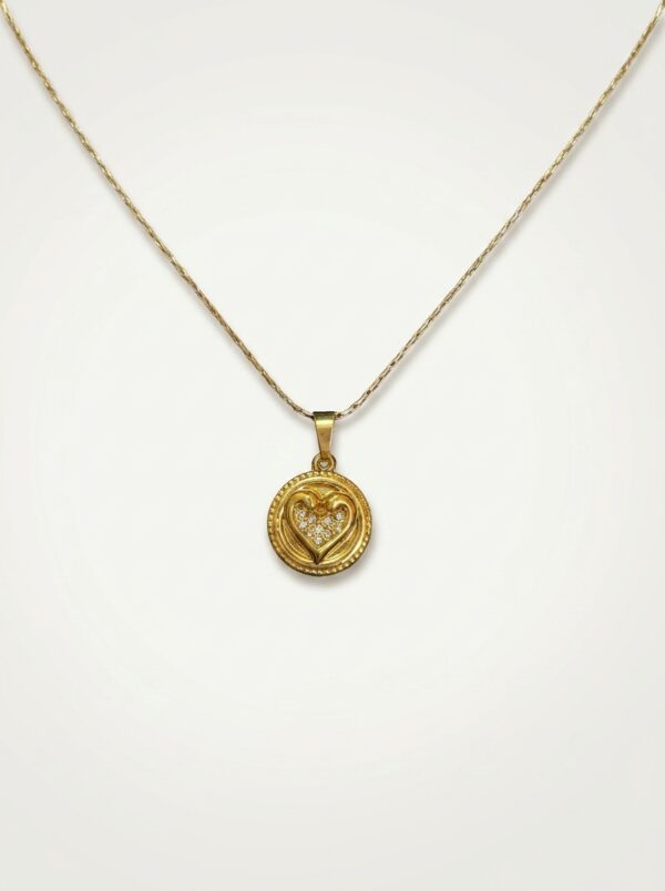 Amour Heart Coin Necklace on white background
