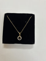 The gold plated necklace showcased on a display bust
