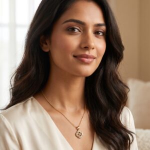 Gold plated pendant with clover motif on white surface