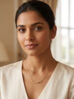 Aura Knot Golden Necklace laid flat on white surface