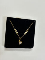 Detailed view of the gold plated Aura Pearl Heart Necklace
