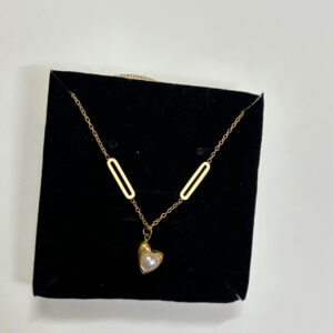 Detailed view of the gold plated Aura Pearl Heart Necklace