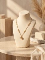 Close up of the Aura Pearl Heart Necklace inside a velvet box