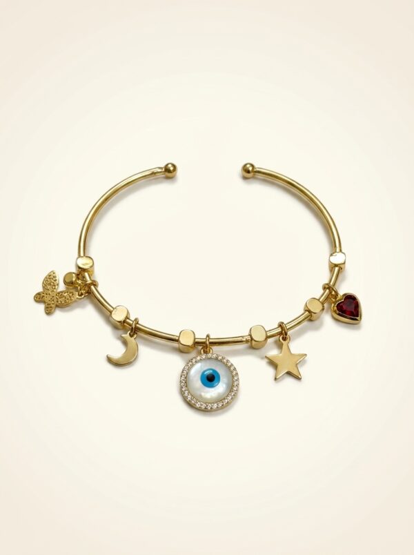Close-up of the Celestine gold plated ring highlighting its radiant finish