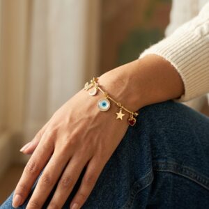 Celestine gold plated ring on a delicate hand