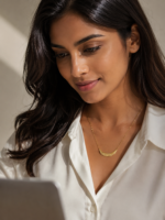 Full length view of the Crescent Moon Golden Necklace against a white background