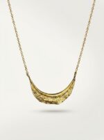 Full length view of the Crescent Moon Golden Necklace against a white background