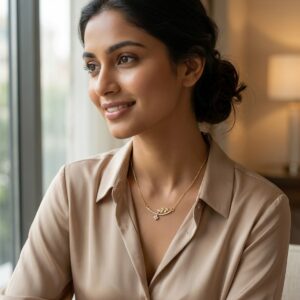 Minimalist gold plated necklace with delicate leaf and floral motif