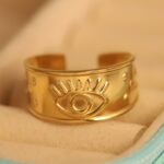 Gold plated evil eye ring for protection and good fortune