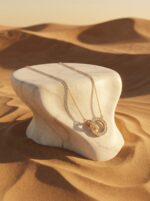 gold plated necklace with interlocking circles on white background