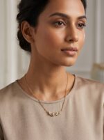 A delicate gold plated necklace featuring a leaf motif with sparkling marquise stones