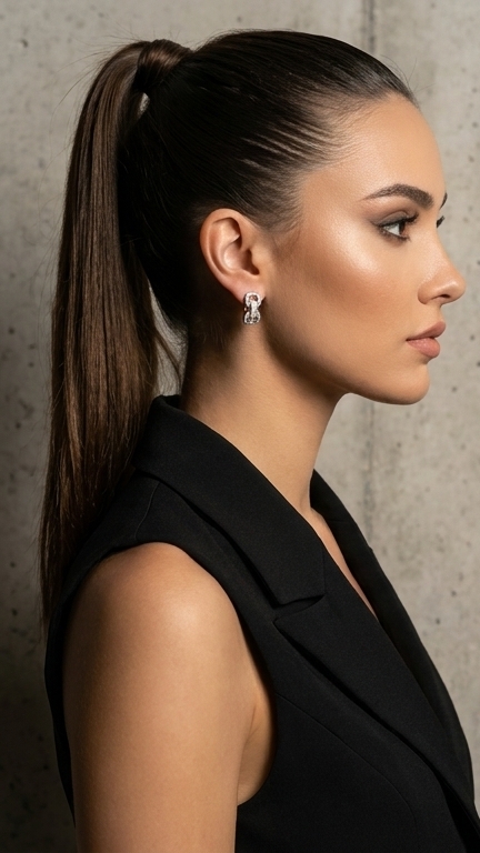lumina gold plated hoop earrings feat Model wearing elegant Gold Plated Hoop Earrings in a minimalist style