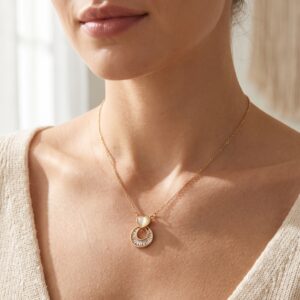 Close up of Lumina heart pendant necklace on velvet display