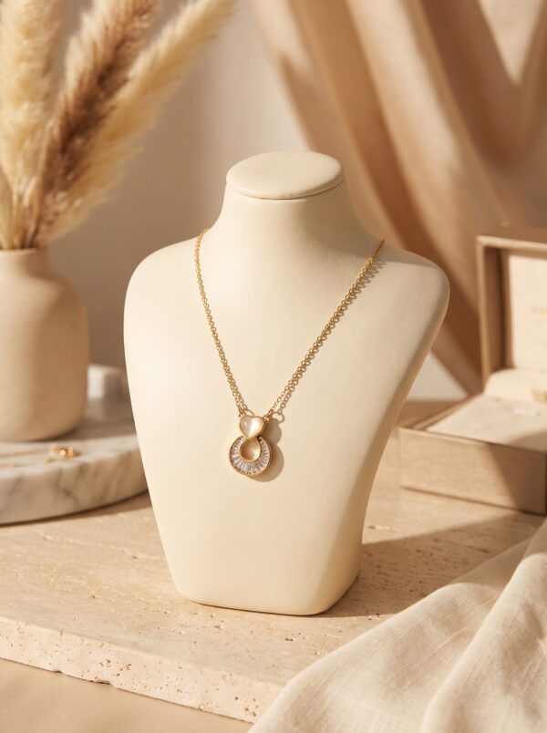 Close up of Lumina heart pendant necklace on velvet display
