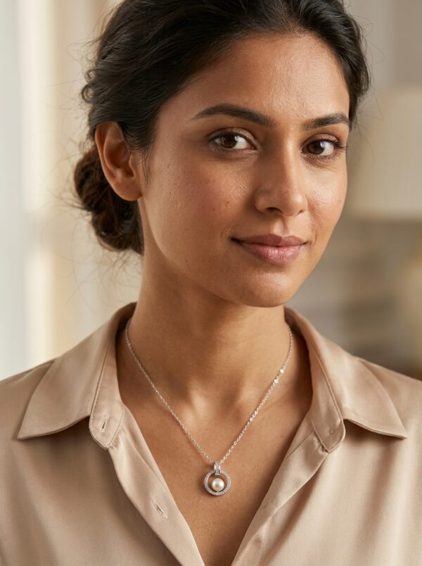 lumina pearl pendant necklace gal 3 Silver pearl pendant necklace on white background