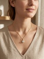 Lumina Gold Plated Pendant Necklace on a desert-inspired stone display