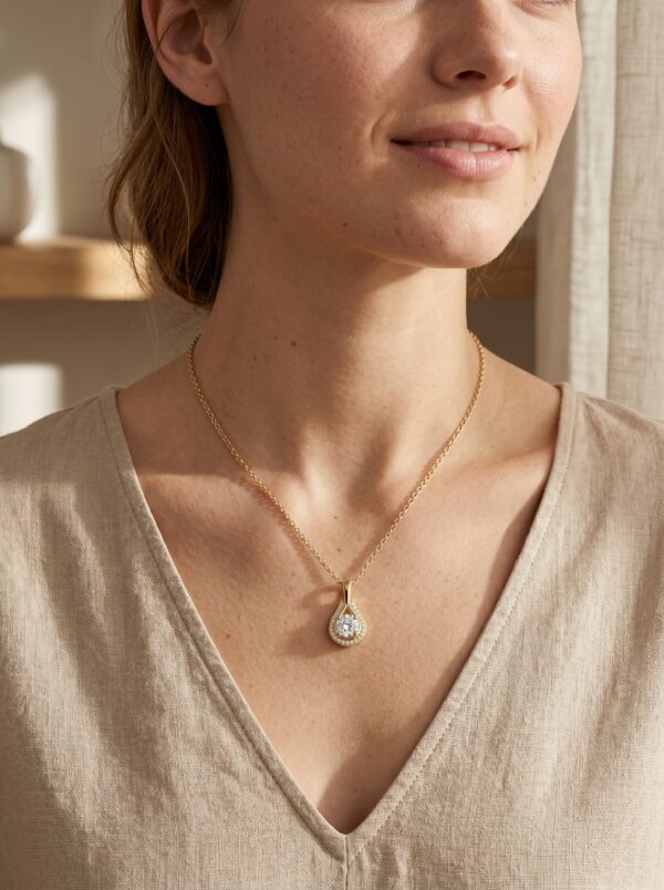 Lumina Gold Plated Pendant Necklace on a desert-inspired stone display