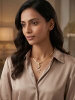 Close up of gold plated snake pendant necklace on marble