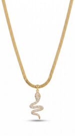 Full studio shot of Serpentine Golden Snake Necklace