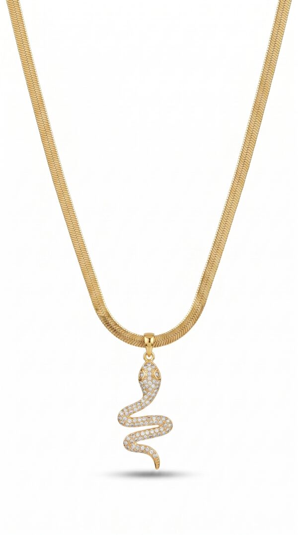 Full studio shot of Serpentine Golden Snake Necklace