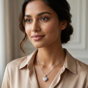 Woman wearing Starlight Paved Heart Necklace