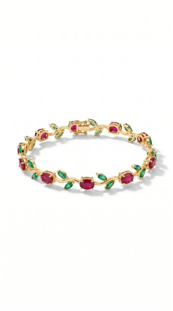Model wearing the elegant gold plated ruby bracelet