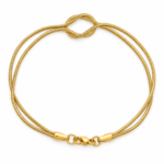Elegant double-strand gold plated bracelet featuring a centered knot design