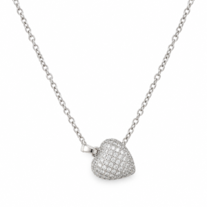 Crystal heart necklace on white background