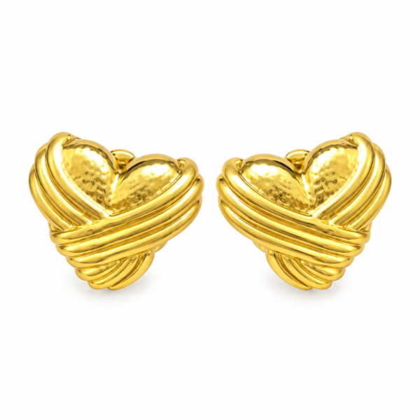 amore gold plated heart studs feat Golden heart earrings featuring wrapped detail