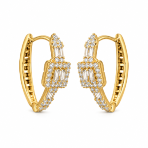 Aura Baguette Hoop Earrings studio shot