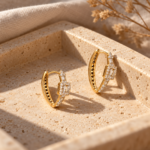 Aura Baguette Hoop Earrings studio shot
