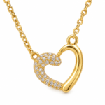 Detailed view of the sparkling Aura Heart gold plated heart necklace