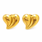 A pair of gold plated heart earrings featuring a smooth, sculptural design