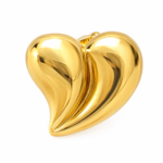 A close-up view of the sculptural gold plated heart earrings