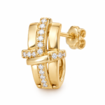Close up view of the interlinked gold studs with shimmering white stone detailing