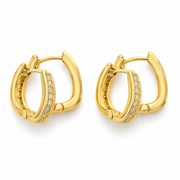aura stone hoop earrings feat Close-up pair of gold Aura Stone Hoop Earrings on white background