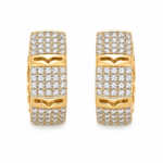 Two gold plated hoop earrings with pavé stones side by side