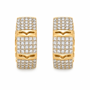 Two gold plated hoop earrings with pavé stones side by side