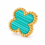 Close up of a single turquoise clover gold plated earring