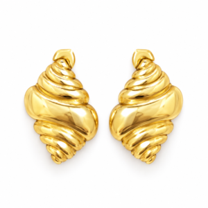 Pair of Conch Shell Golden Earrings against a white background