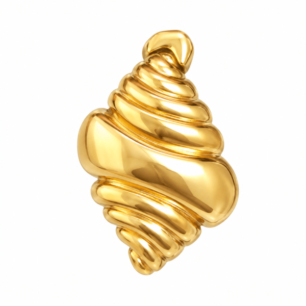 Close-up of a single textured Conch Shell Golden Earring