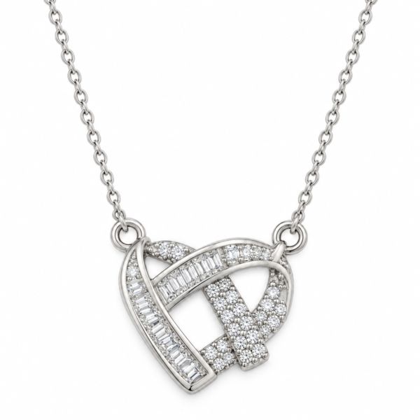 intertwined heart pendant feat Close up of an Intertwined Heart Pendant with sparkling stones