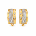 Pair of gold Lumina Crystal Hoop Earrings on white background