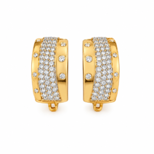 Pair of gold Lumina Crystal Hoop Earrings on white background